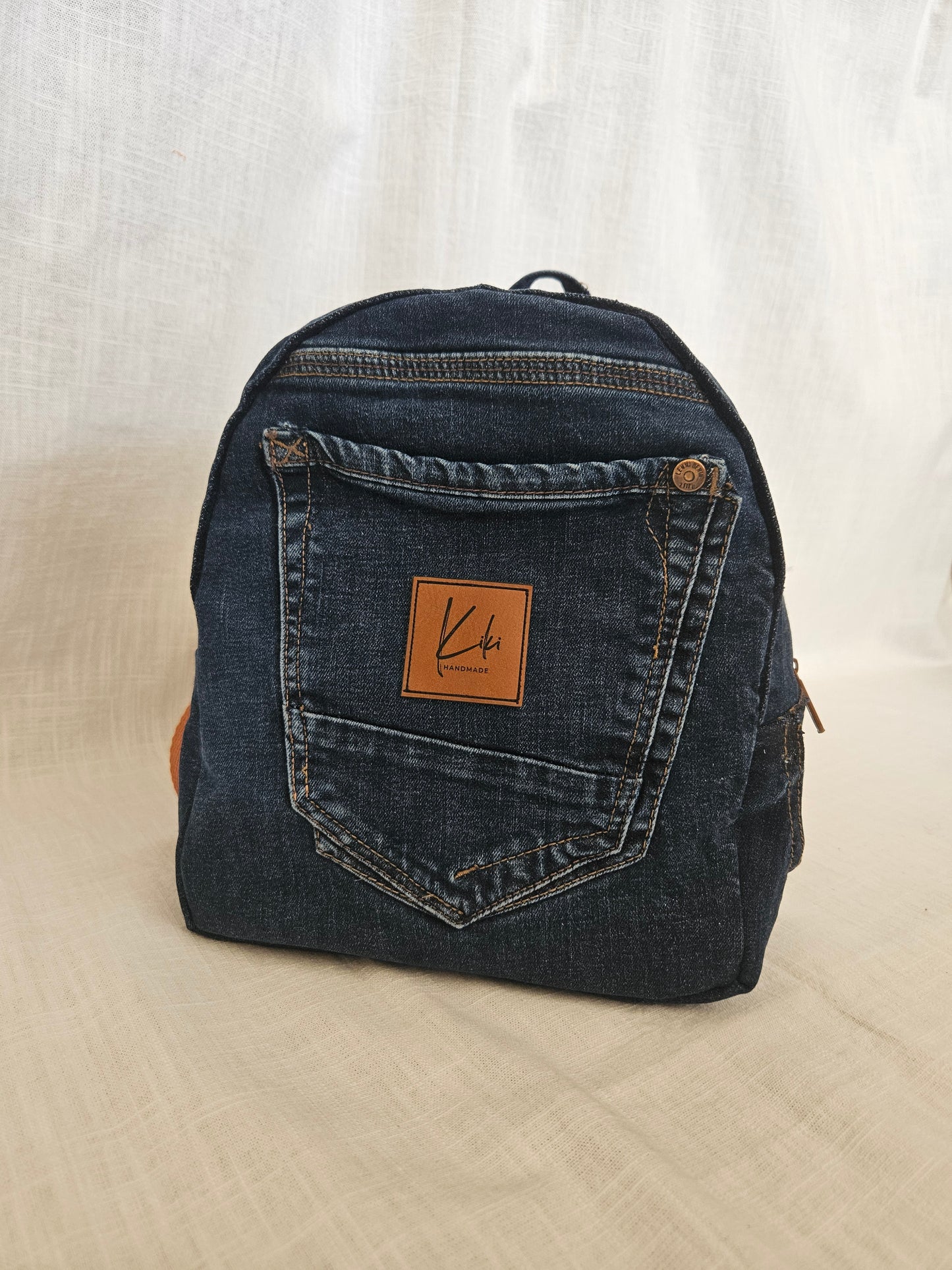 Upcycled Jeans Mini Rucksack dunkelblau "59"