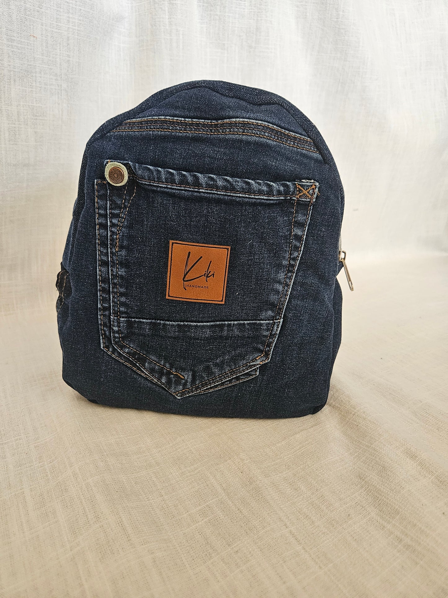 Upcycled Jeans Mini Rucksack dunkelblau "59"