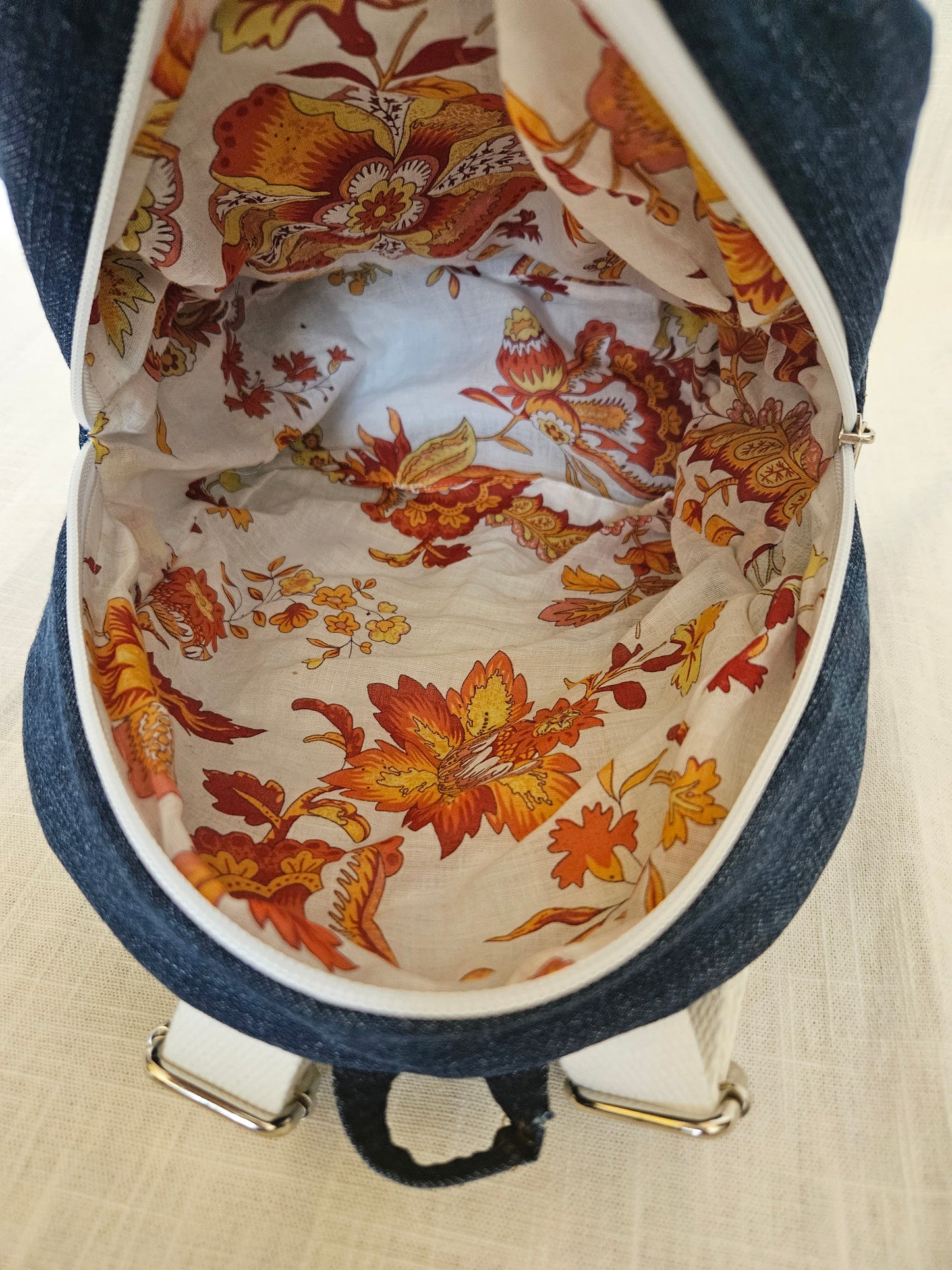 Upcycled Jeans Mini Rucksack dunkelblau "59"